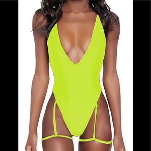 Deep V Neon Yellow One Piece Swimsuit / Bodysuit